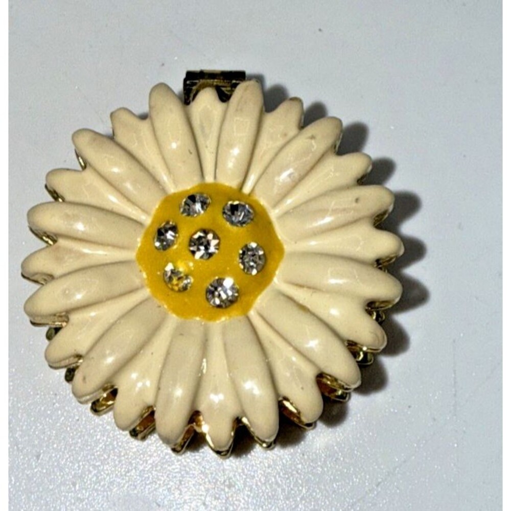Vintage ART FORM Enamel Daisy/Floral Metal Jeweled Trinket Box
